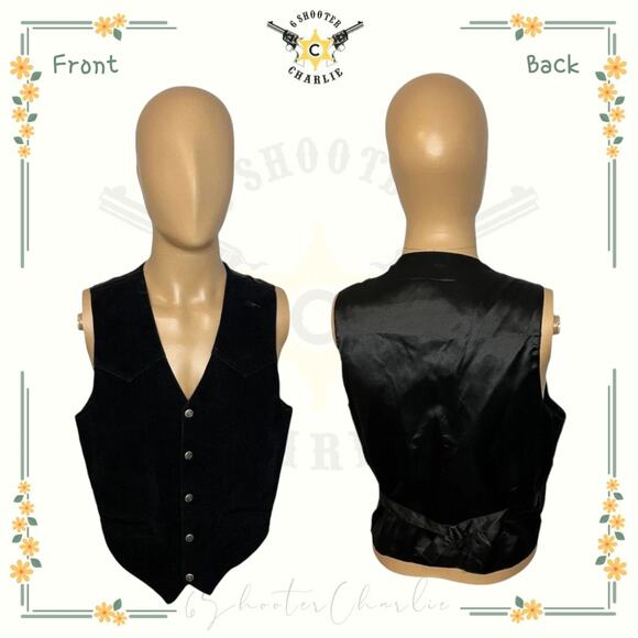 VTG MODAL of NEW YORK Black Leather Cut to Fit Dress Vest Snap Buttons Medium - Picture 1 of 6